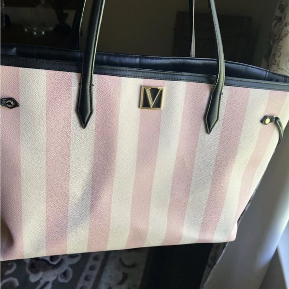 Victoria's Secret Handbags - Victoria’s Secret Striped Pink and Black Tote Bag